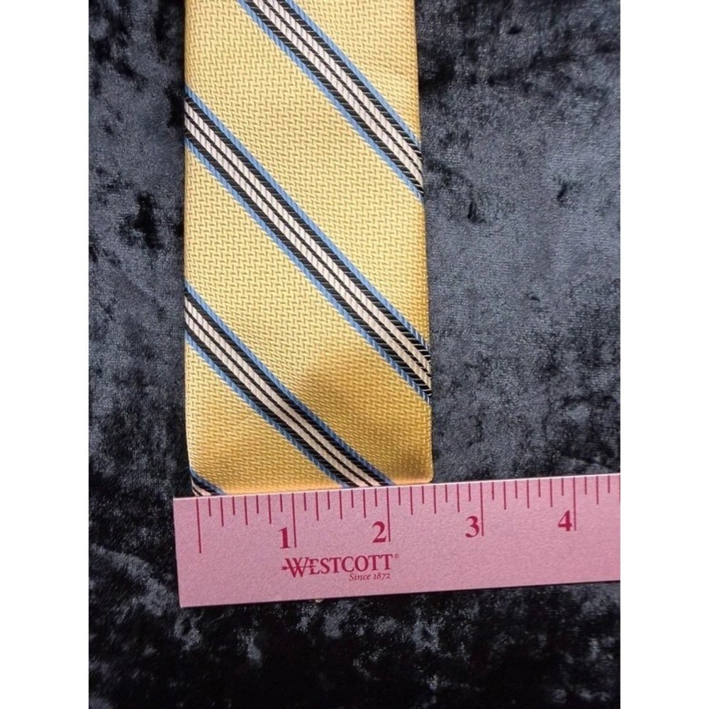 Boys Clip-On Tie Yellow Blue Stripe 14" Teflon Polyester Pre-Tied Necktie - Picture 6 of 8